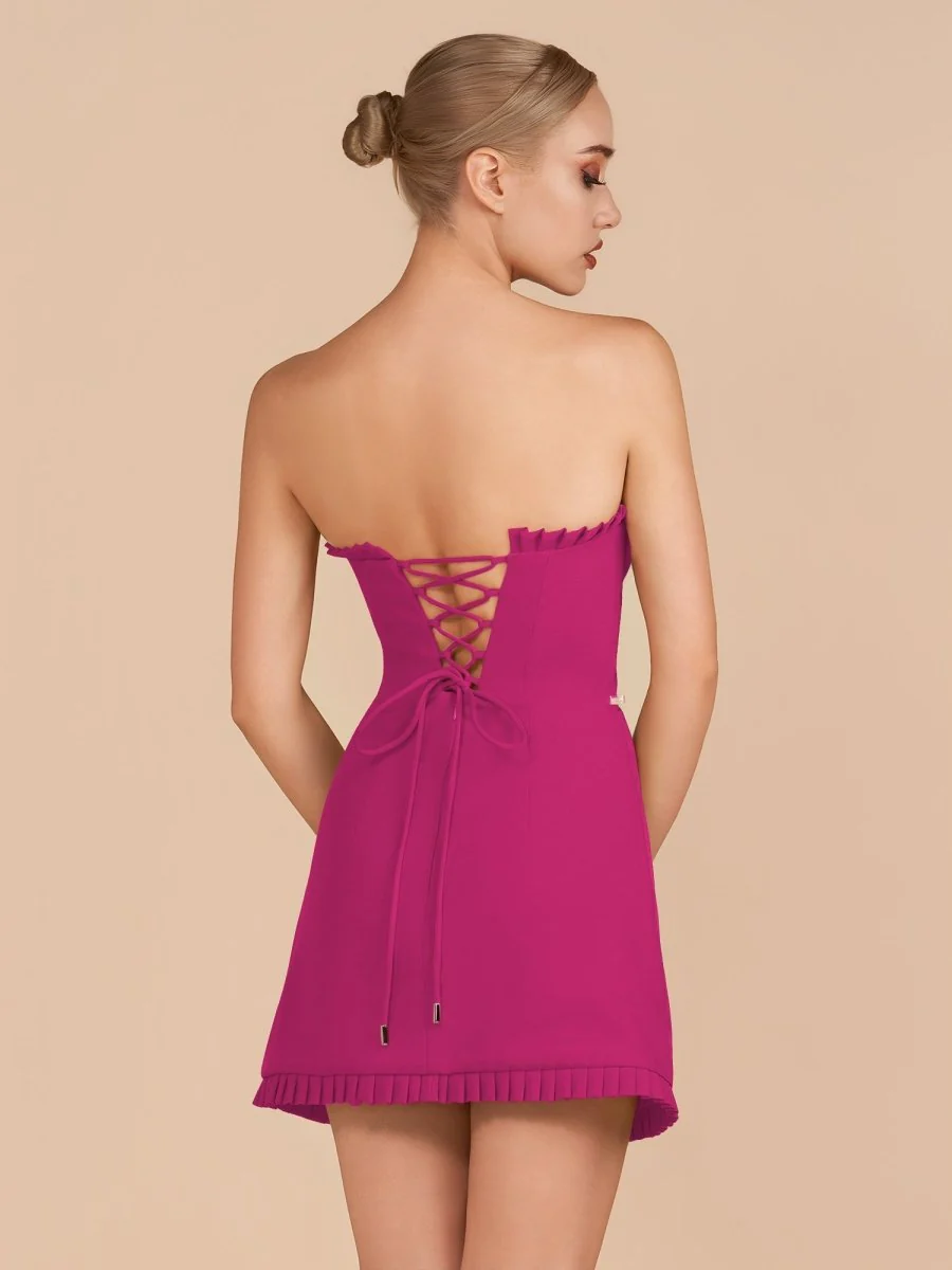 Fuchsia - A-Line Strapless Ruffles Short Homecoming Dresses