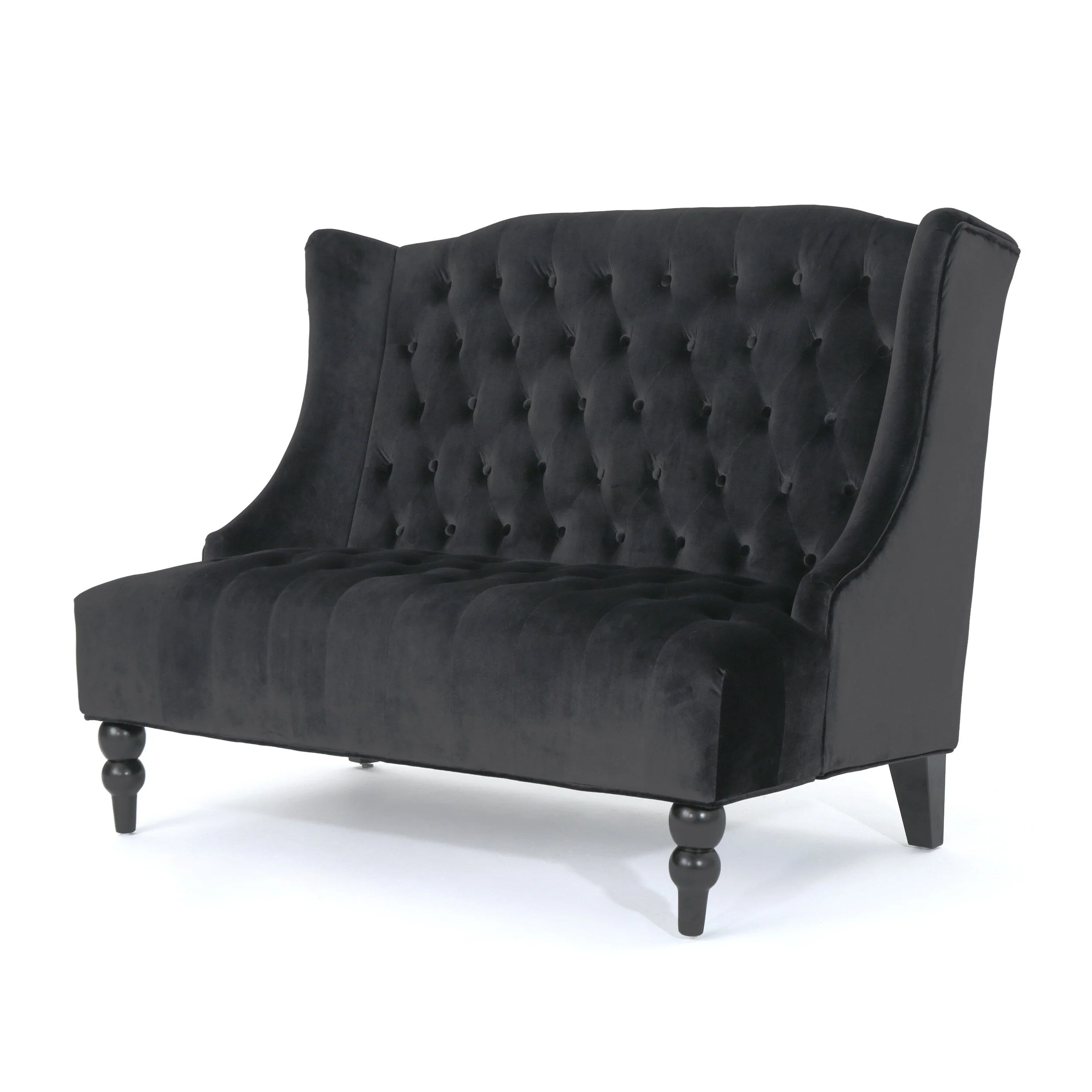 Black Velvet Button Tufted High Wingback Loveseat Sofa