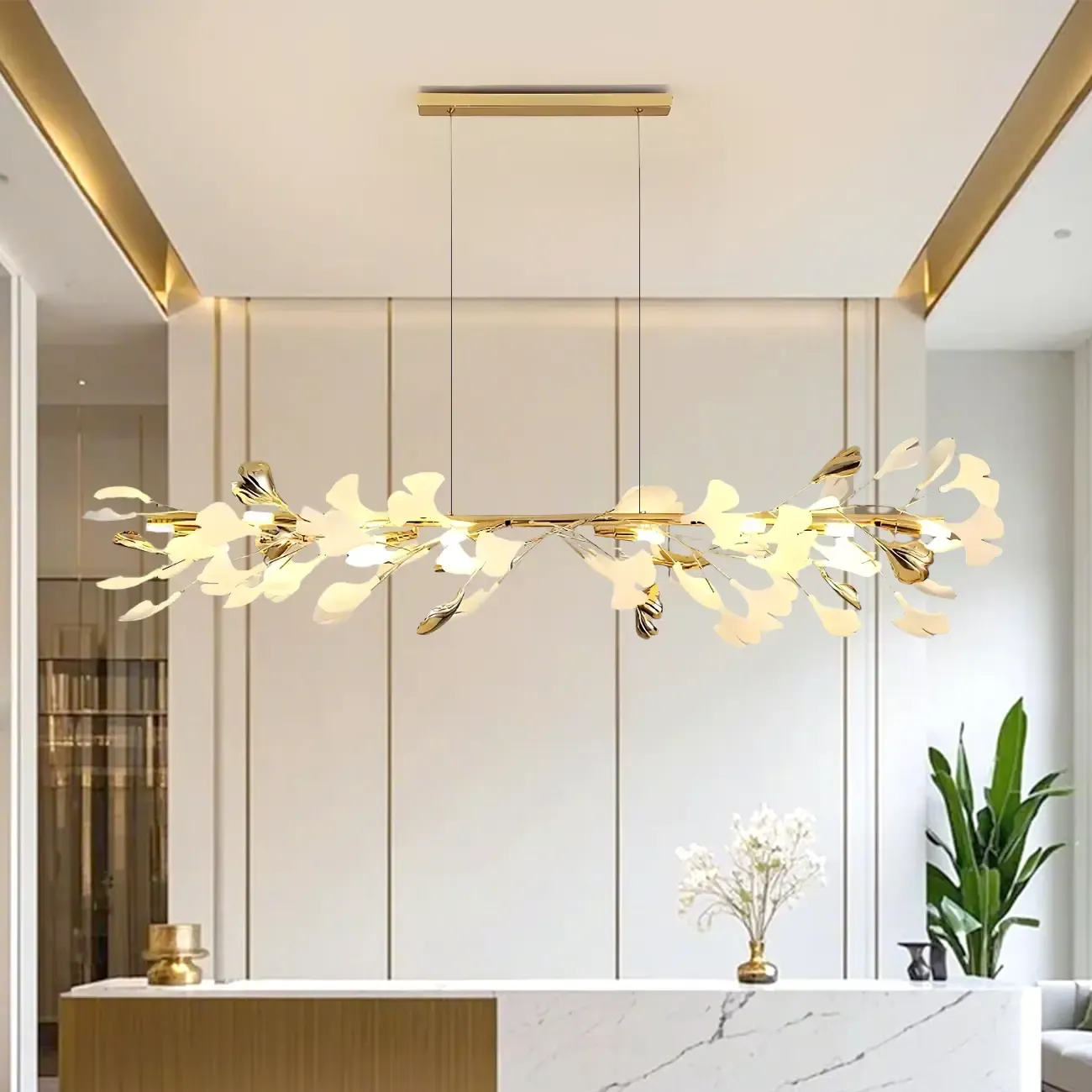 Adjustable Modern White 8-Light Leaf Island Light