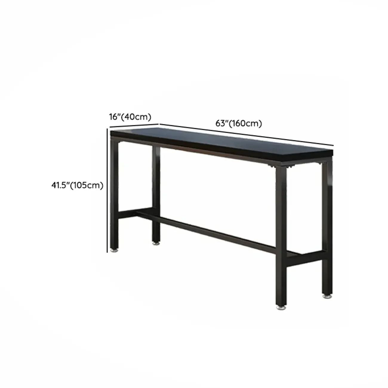 Modern Black Pine Wood Metal Bar Tables with Footrest