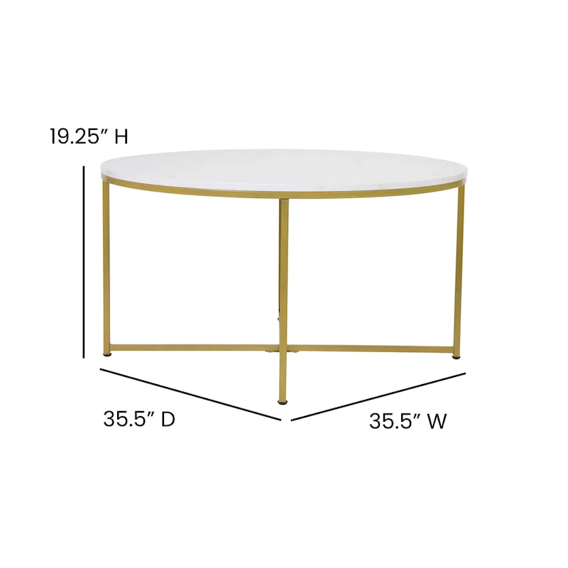 White / Black / Marble / Walnut / Red & More Round Laminate Coffee Table with Cross Brace Frame – Contemporary Style, Living Room Use