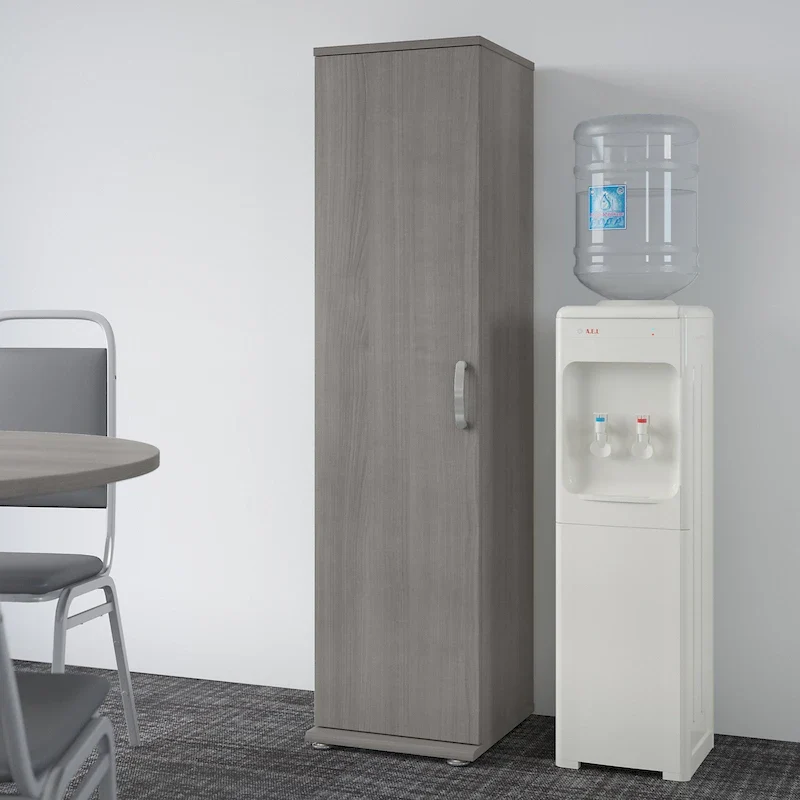 Tall Narrow Storage Cabinet with Door & Shelves – Platinum Gray / Storm Gray / White