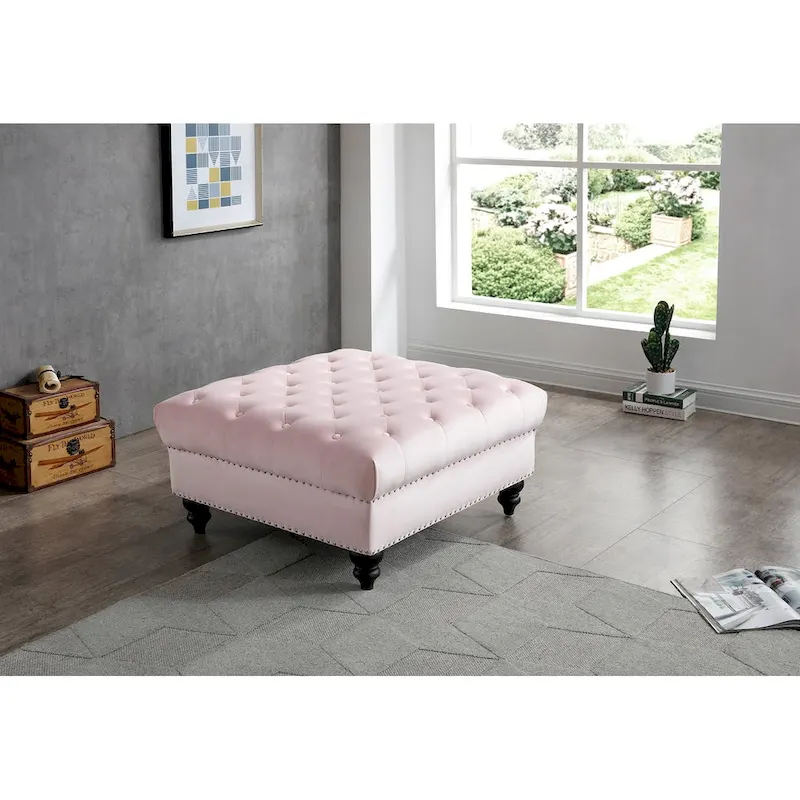 Navy Blue / Pink / Black Tufted Ottoman, 2-Person, 7 Colors