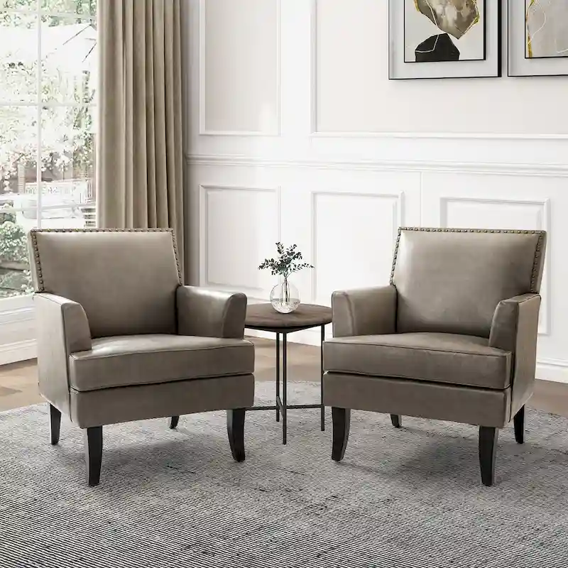 Nileus Modern Classic Polyester Accent Chair with Solid Wooden Legs Set of 2 by HULALA HOME