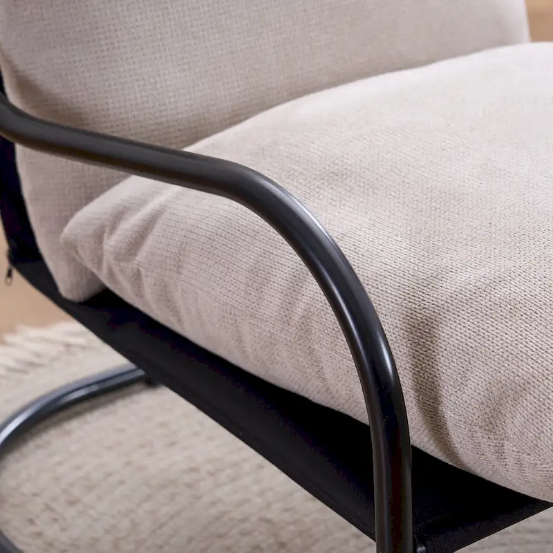 FERPIT Modern Curved Accent Chair with Faux Linen Upholstery, Comfy Lounge Chair with Metal Frame & Cushions