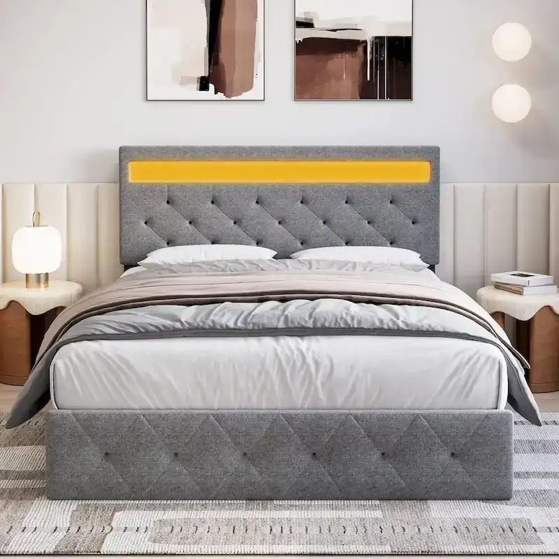 Bed Frame with LED Lights Headboard