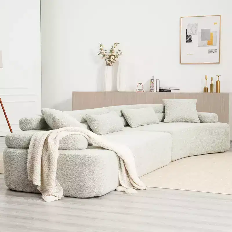 139W 4-Seater Sectional Sofa Sleeper Sofa Bed with ARC Armrests, Double Backrests and Pillows, No Assembly Required-ModernLuxe