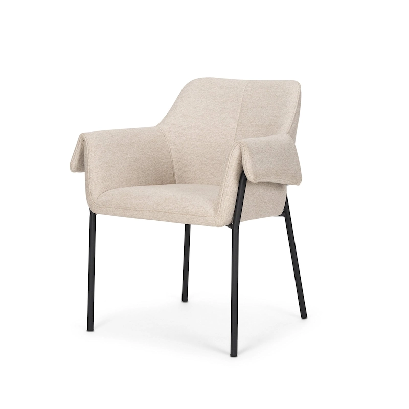 Brently Dining Chair w/ Cream Boucle Fabric & Matte Black Metal Legs
