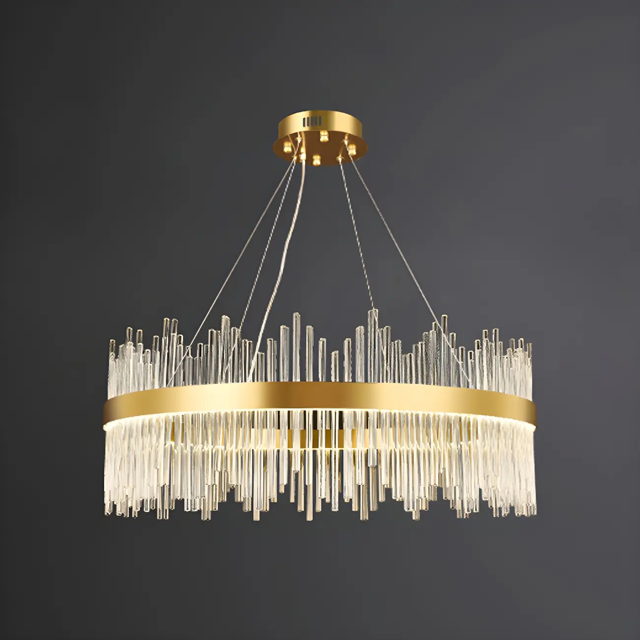 Modern Dimmable Crystal Chandelier Round Gold LED Light