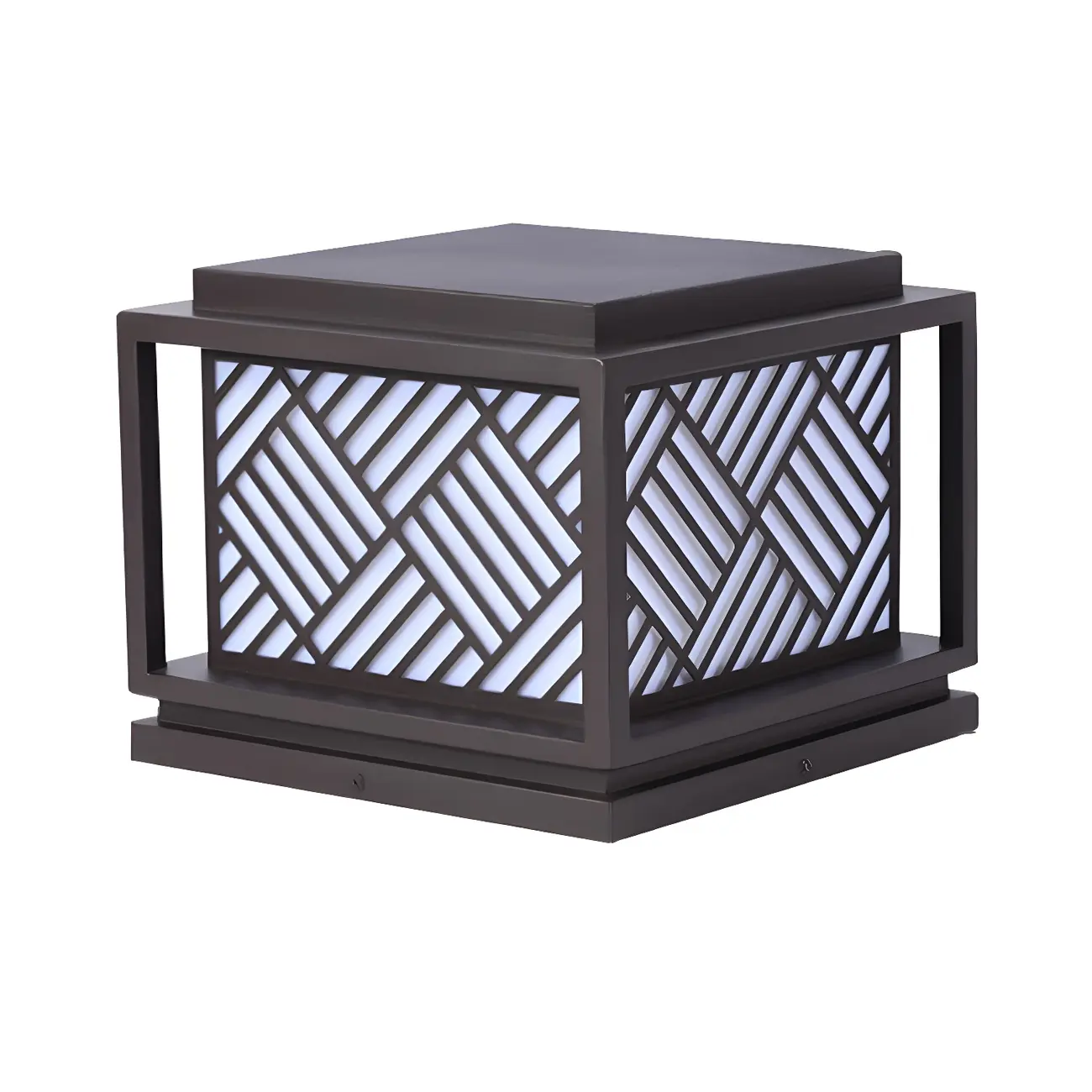 Cubic Metal Post Cap Light with Geometric Pattern Shade