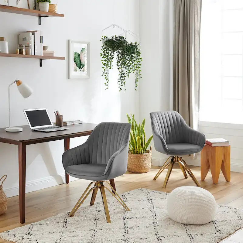 Art Leon Classical Velvet Swivel Office Accent Chair with Golden Legs