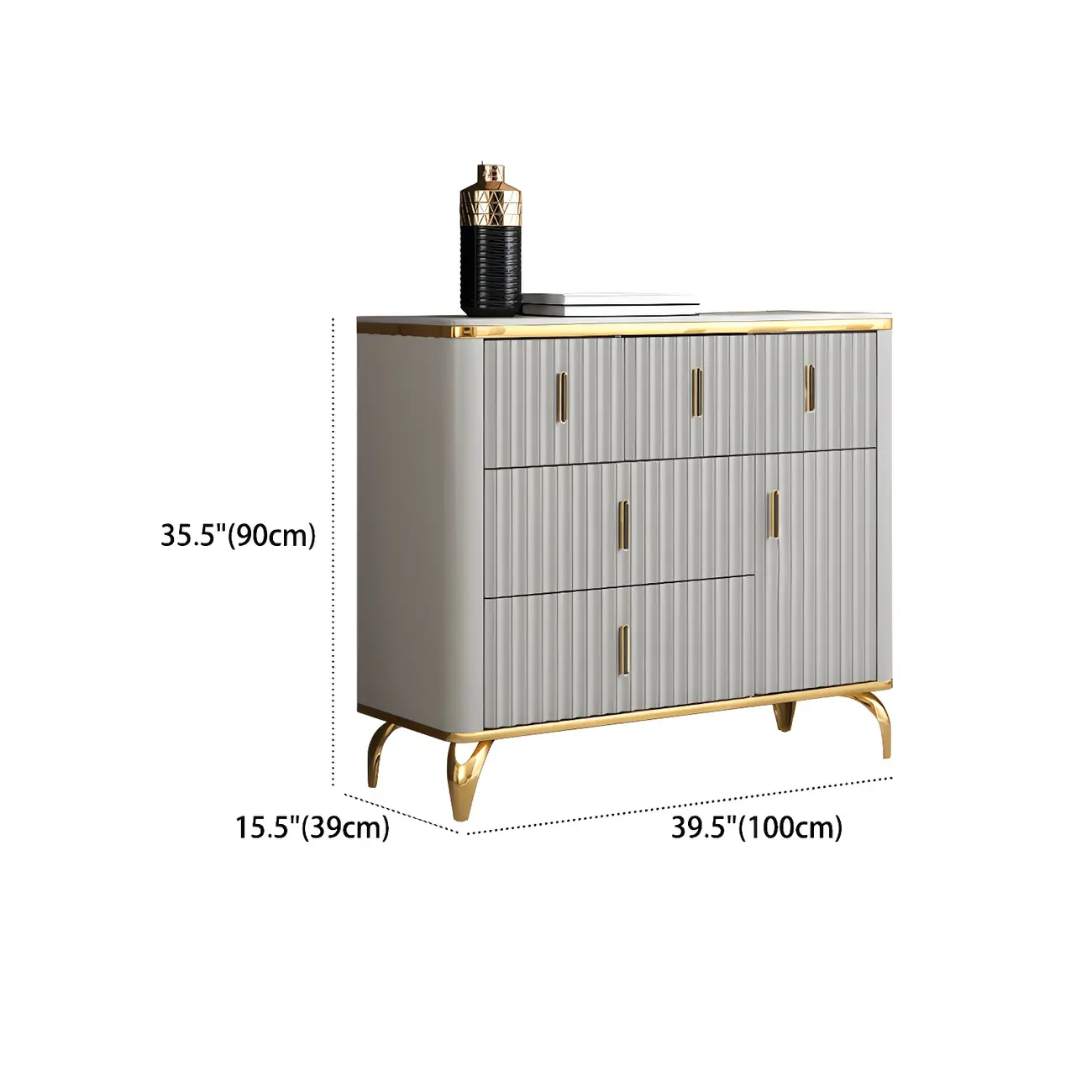 Elegant Gray Wooden Dressers & Chests with Gold Handles