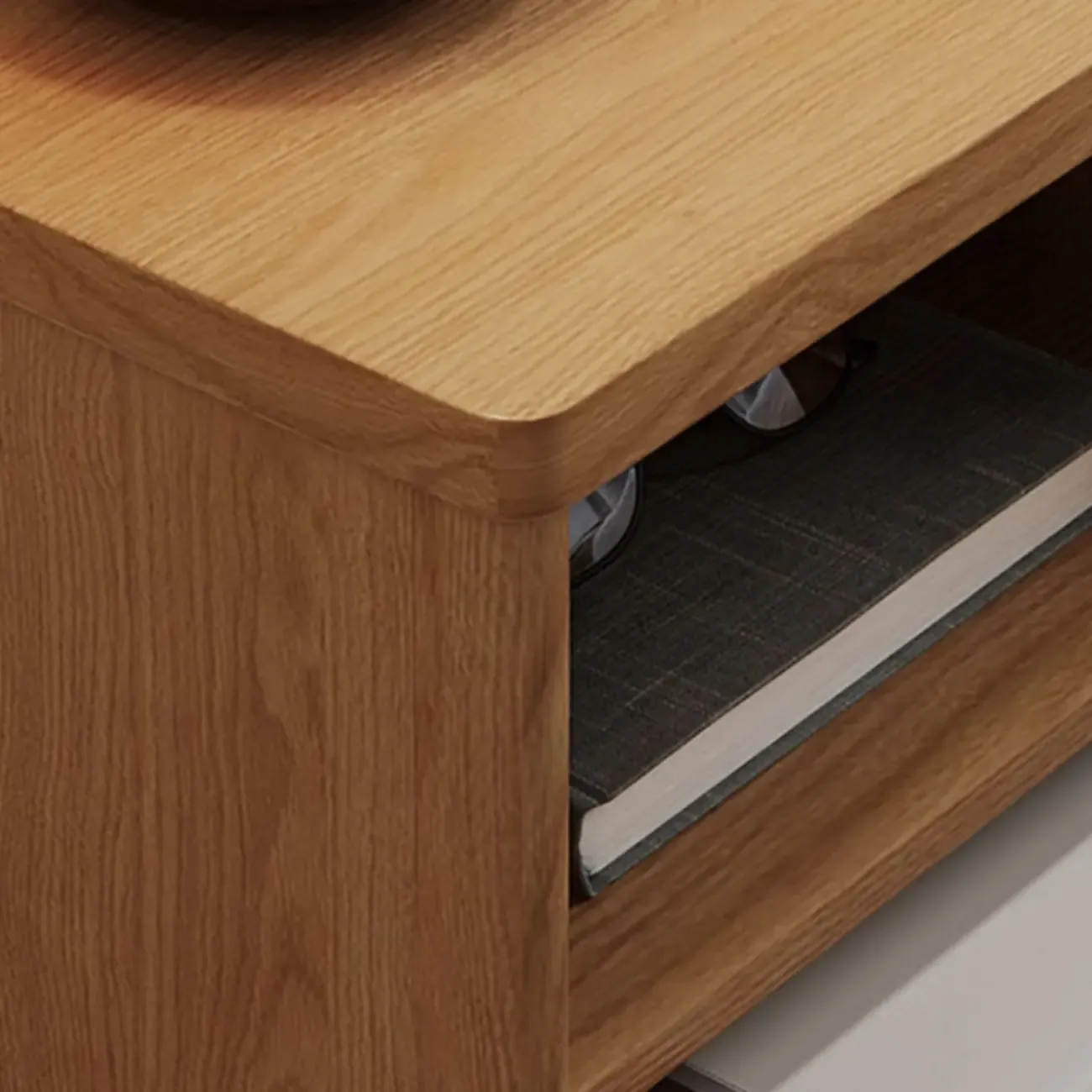 Modern Natural Wood Open Nightstand with Drawer