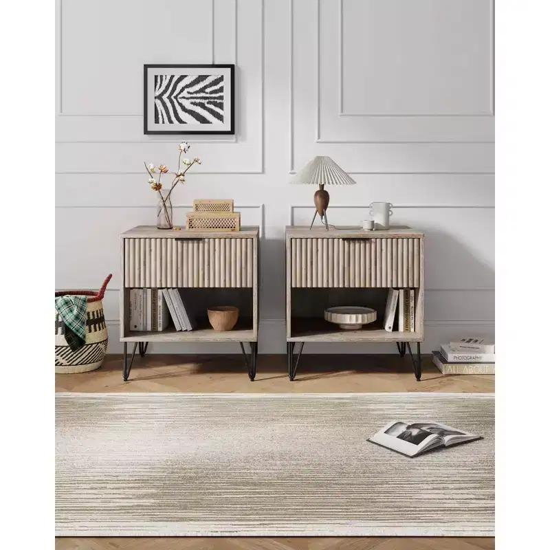 Manhattan Comfort Set of 2 Dumbo Nightstands with Drawer Rustic Gray