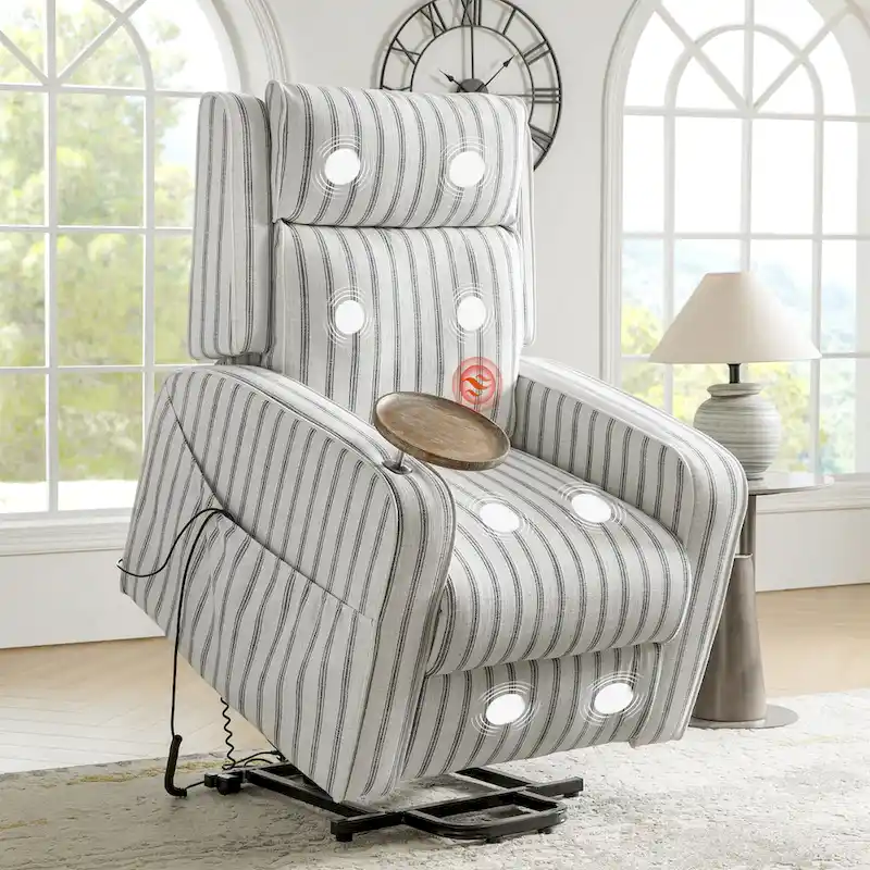 Darrell Modern Lift Assist Massage and Heating Power Recliner with Charing and Soild Wood Tray by