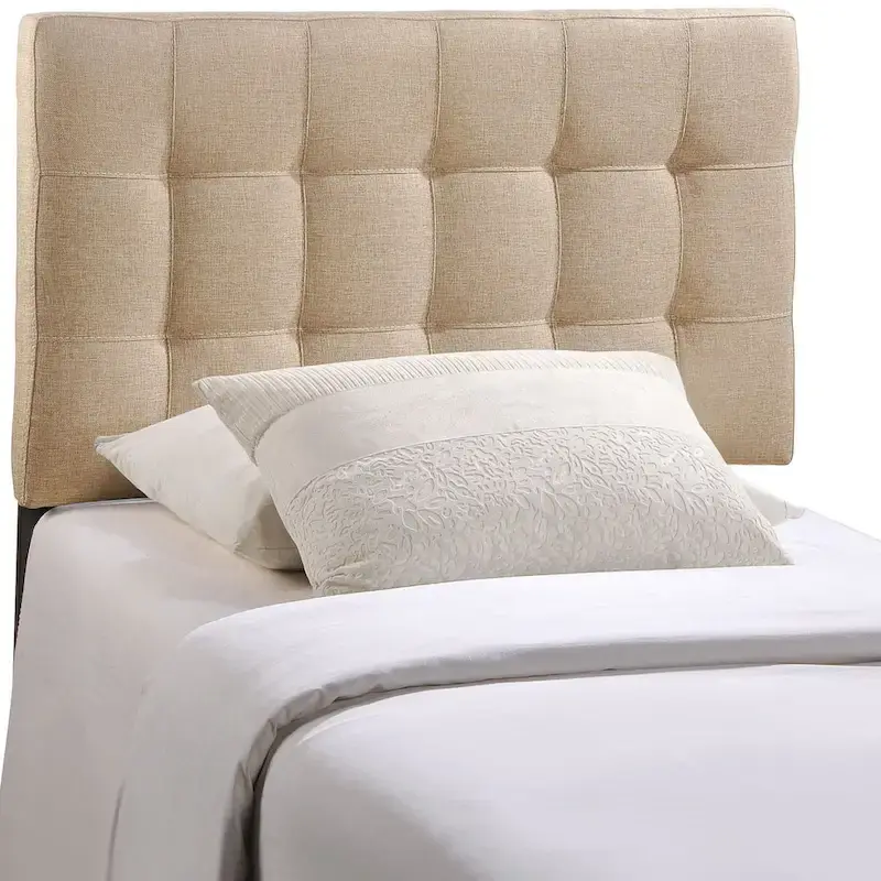 Ivory Button-Tufted Fabric Headboard, Twin, 1-Person