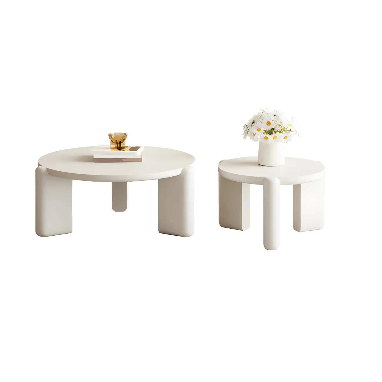 Black White Triple Leg Round Wood Coffee Table