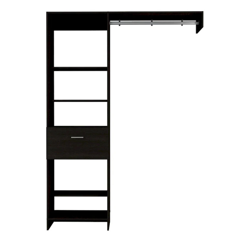 TUHOME Manchester 150 Closet System with Metal Rod, 5 Open Shelves, and 1 Drawer - N/A