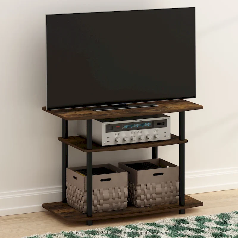 No Tools 3-Tier TV Stands, Columbia Walnut/Black