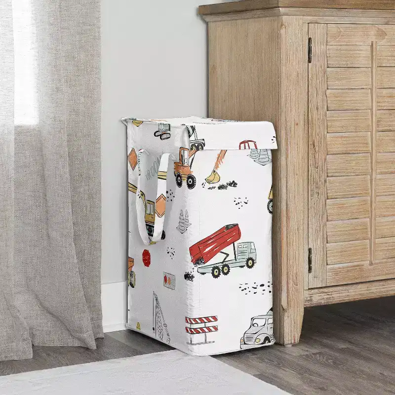 Sweet Jojo Designs Boy Foldable Laundry Hamper with Handles Construction Truck Red Blue and Grey