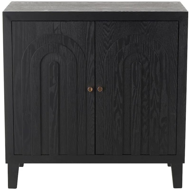 Wooden Geometric Art Deco Inspired Carved Arch 2 Door Room Cabinet with Gold Knobs - Black - Roche River Decor