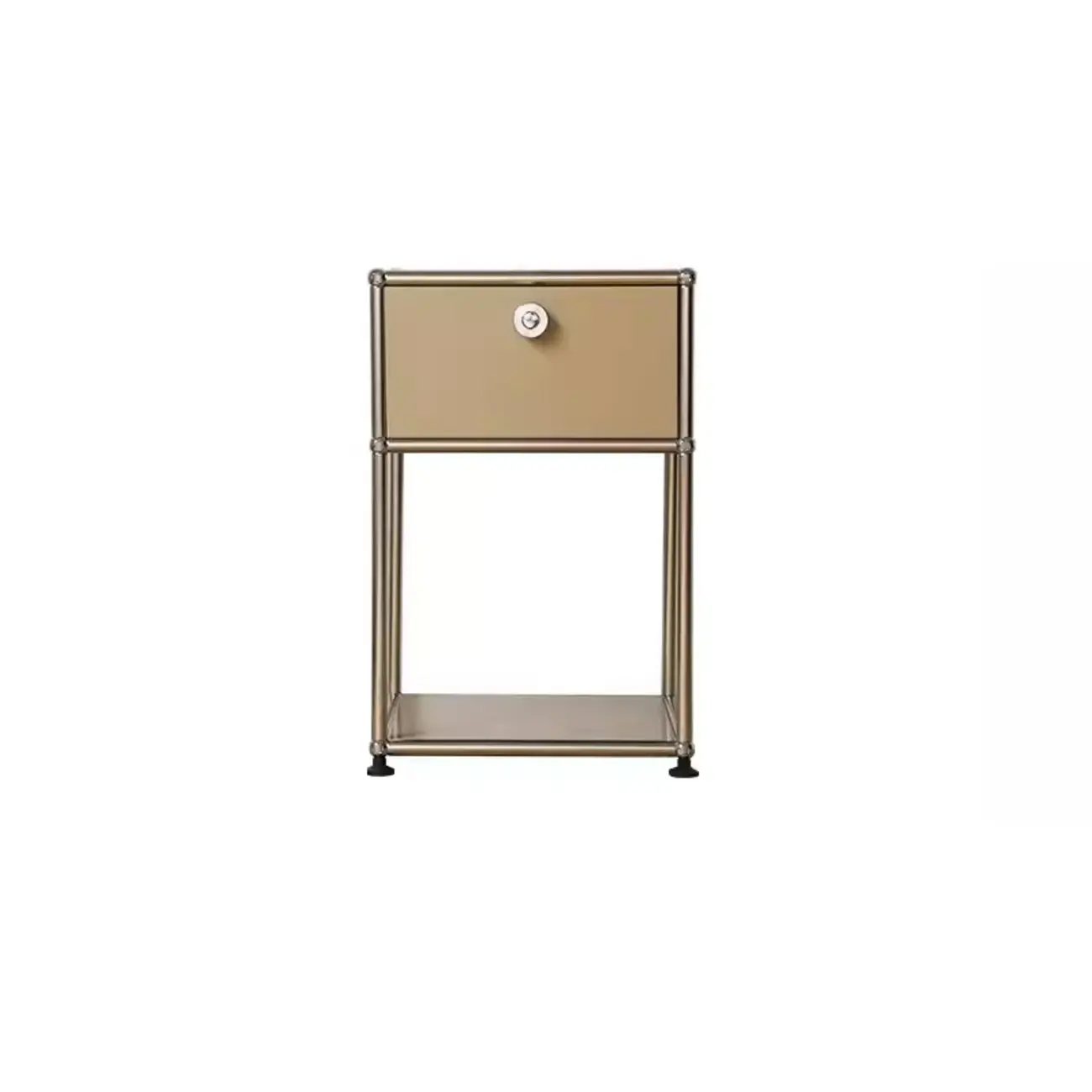 Modern Steel Nightstand with Drawer and Open Shelf