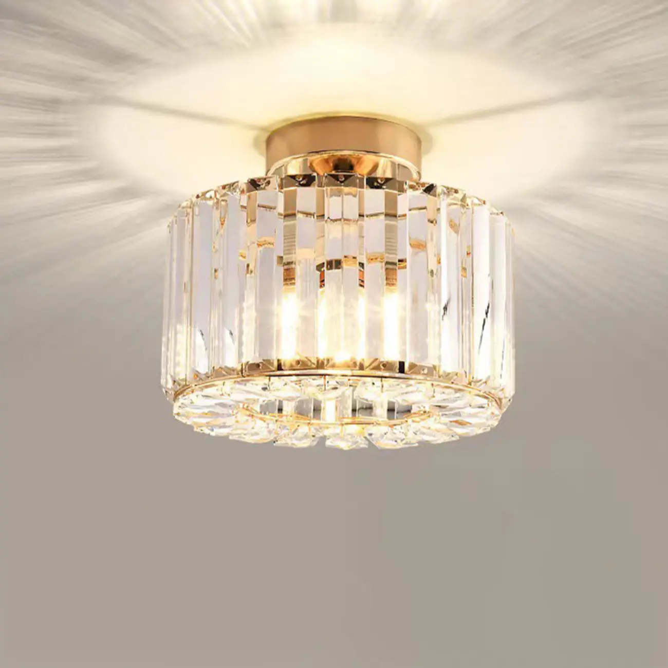 Modern Gold Square Crystal Semi Flush Ceiling Light
