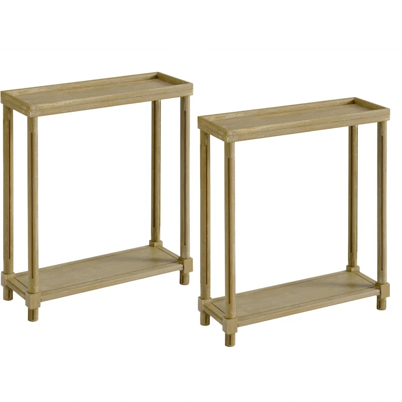 Narrow Side Tables, Set of 2, Distressed Oak