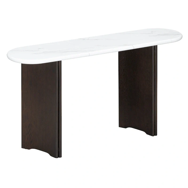 Oval Faux Marble Top Console Table Entryway Table, Narrow Sofa Table Hallway Accent Table with Triangular Base
