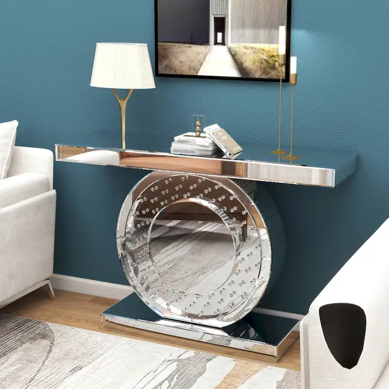 Modern Console Table with Crystal Base Entryway Sofa Table