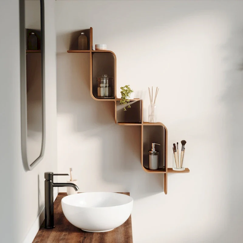 Geometric Bentwood Wall Shelf