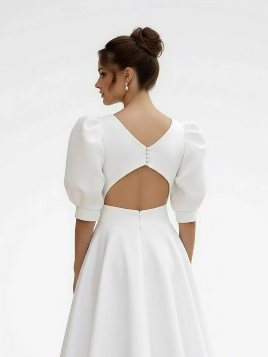 Elegant Bateau A Line Satin Knee-length Wedding Dress