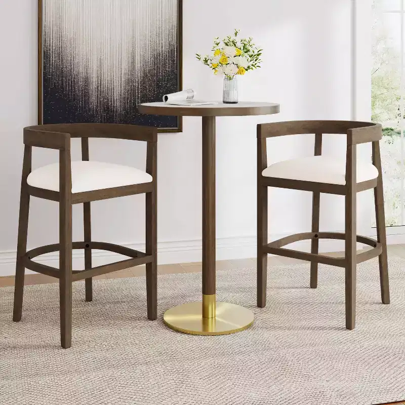 Christopher Knight Home Set of 2 Mary Upholstered Rubberwood with Open Curved Back Counter Height Barstools Walnut