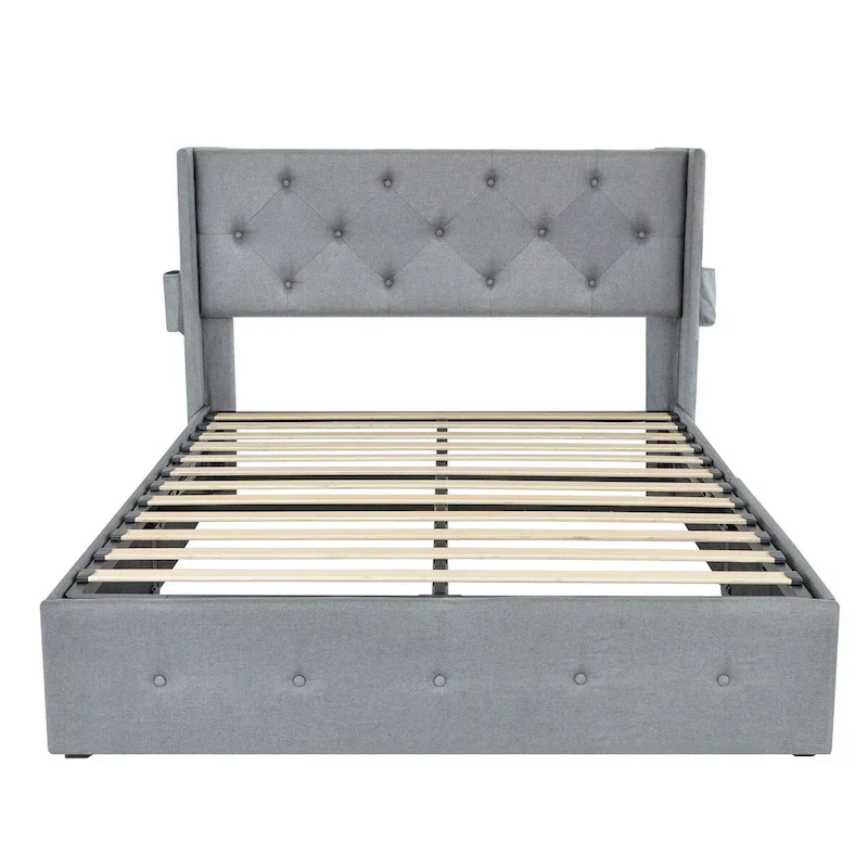 Full Size Bed Frame with Gas Lift Storage Bed and USB Ports