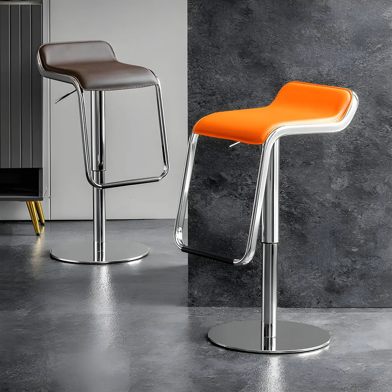 Modern Pedestal Swivel Bar Stool Adjustable Height Low Back Faux Leather