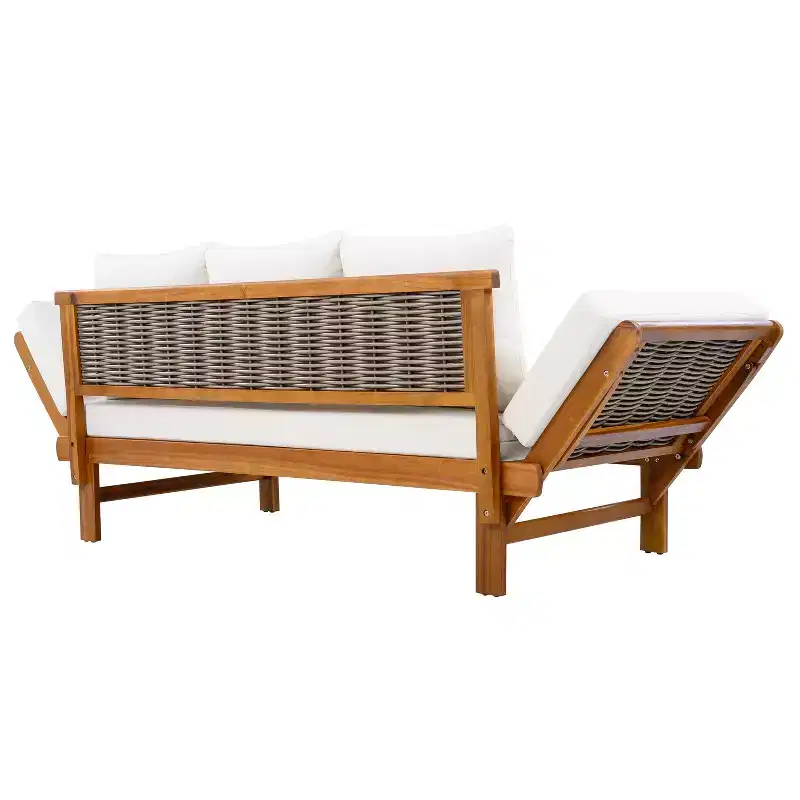 Christopher Knight Home Junghwan Modern Patio Acacia Wood and Wicker Daybed with Adjustable Armrests