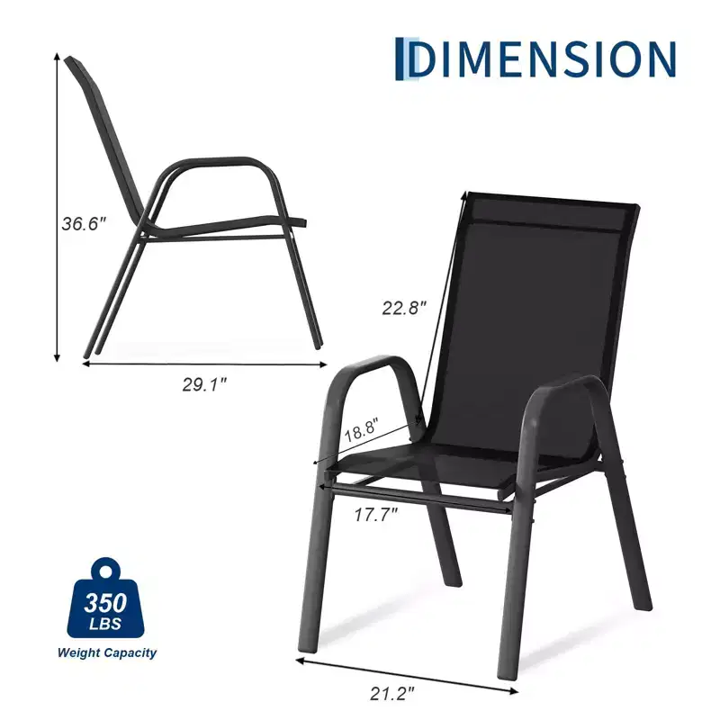 Set of 6 Stackable Patio Dining Chairs  All-Weather High Back with Armrests, Lightweight Textilene, 140kg Capacity  Ideal for Garden, Backyard