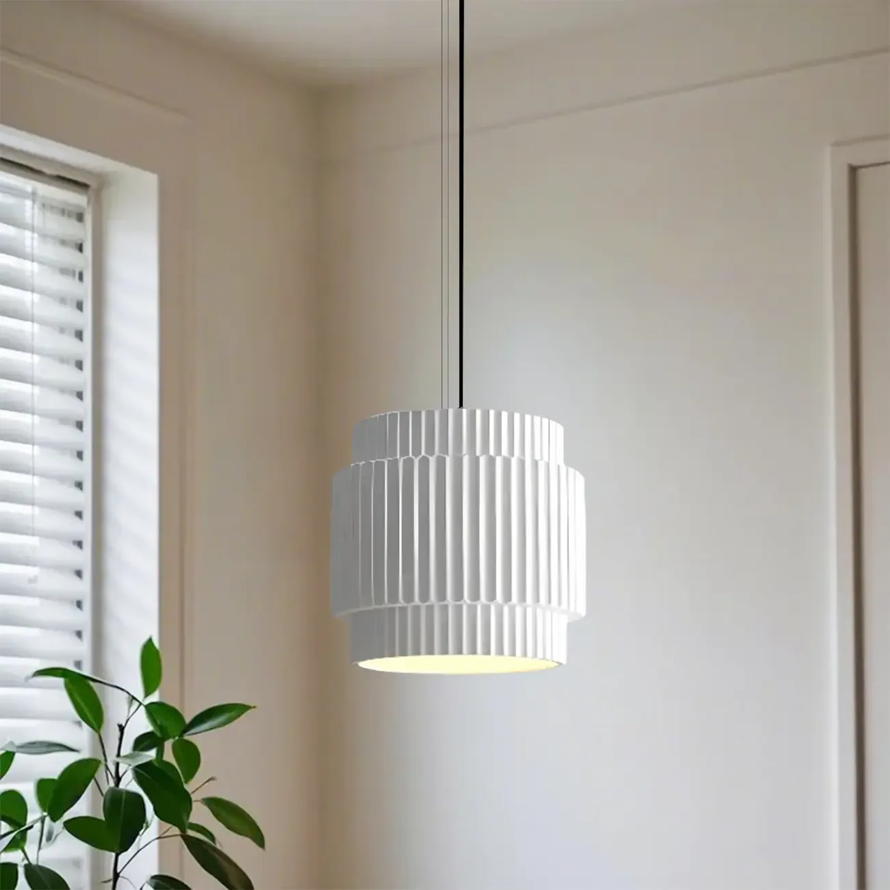 Modern White Stripe Cylinder Resin Pendant Light for Living Room