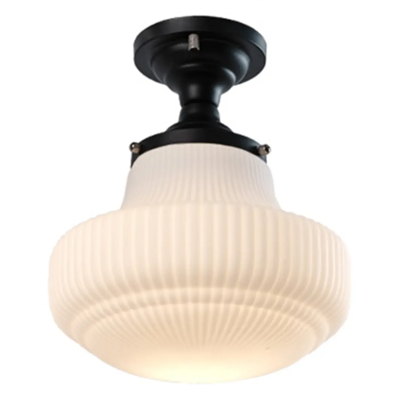 Art Deco Black Metal Glass Modern Semi-Flush Ceiling Light