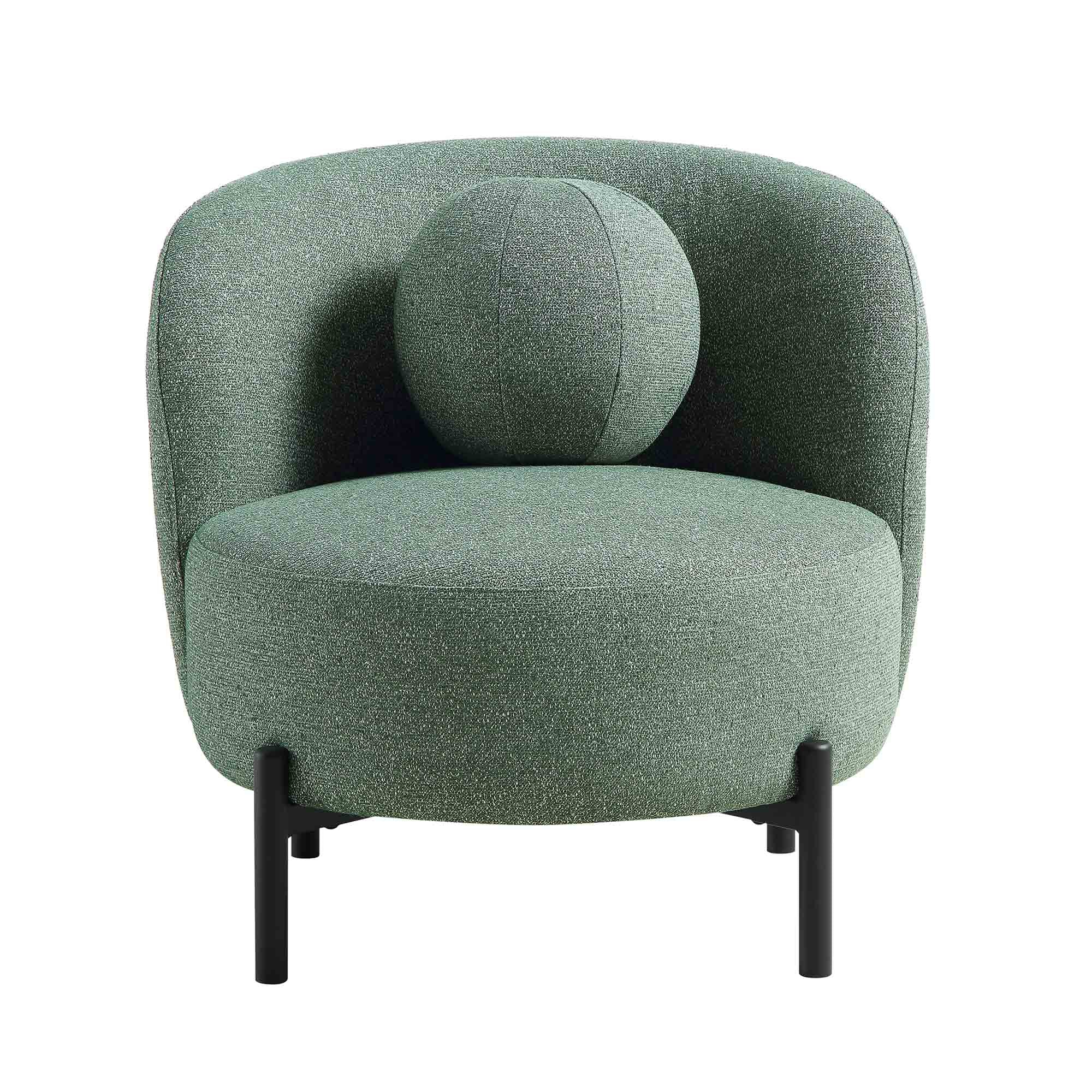 Armchair with Ball Cushion, Spruce Green Textured Fabric