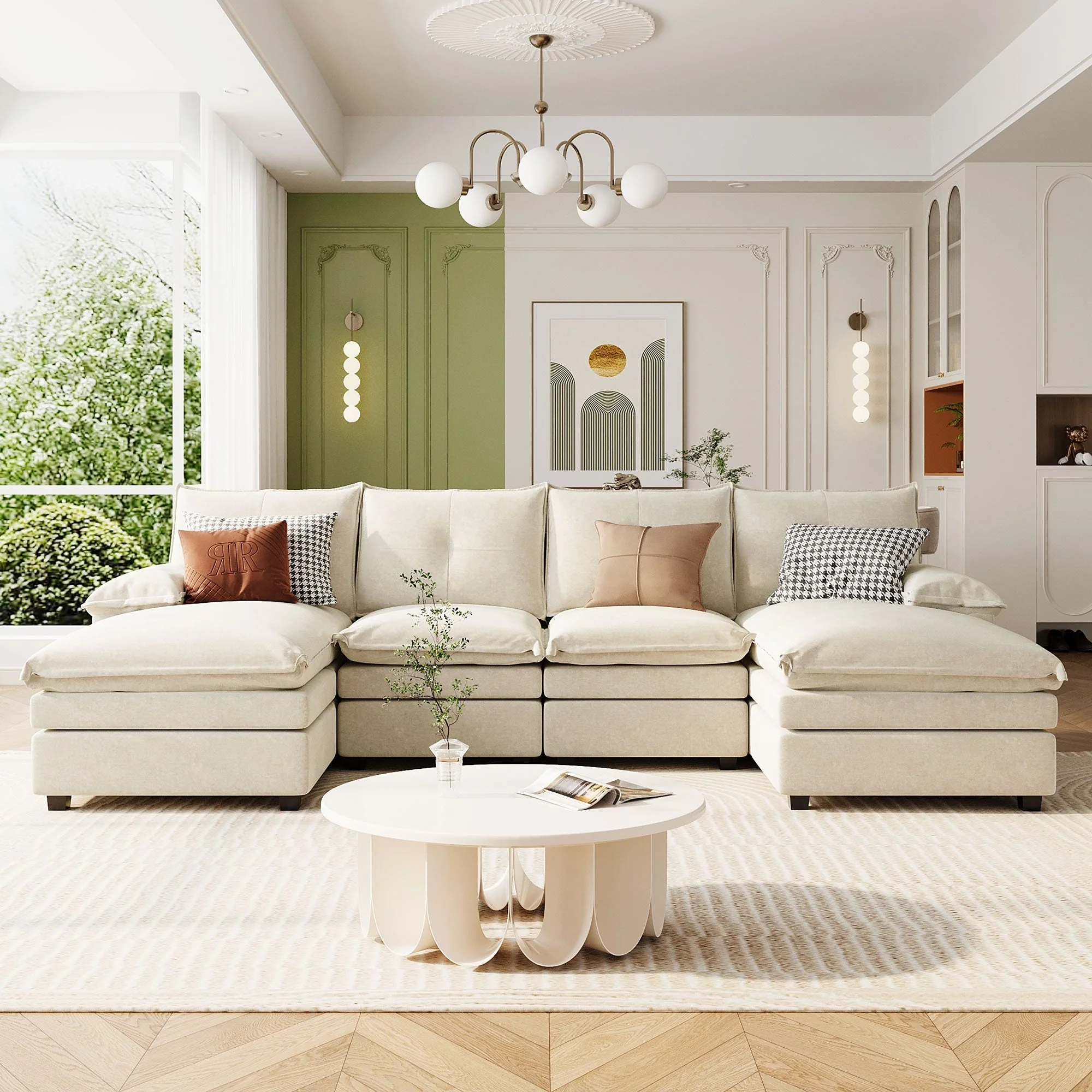 Walker Edison | Chenille Sectional Sofa with Adjustable Armrest Pillows