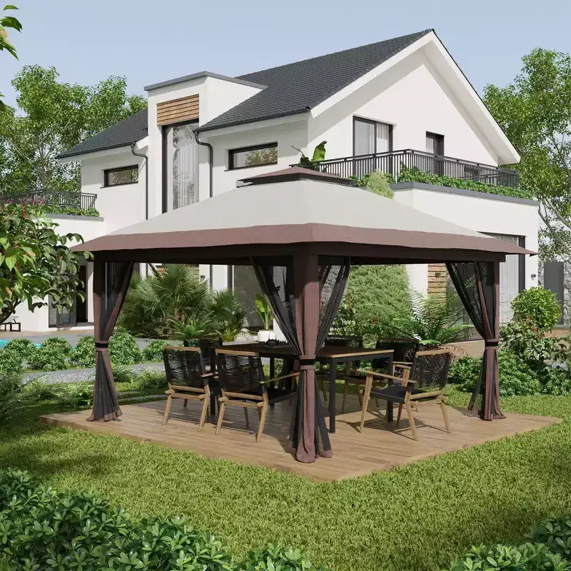 Outsunny 13' x 13' Pop Up Canopy, Gazebo Tent with Netting, Weight Bags, Adjustable Height & Wheeled Carry Bag