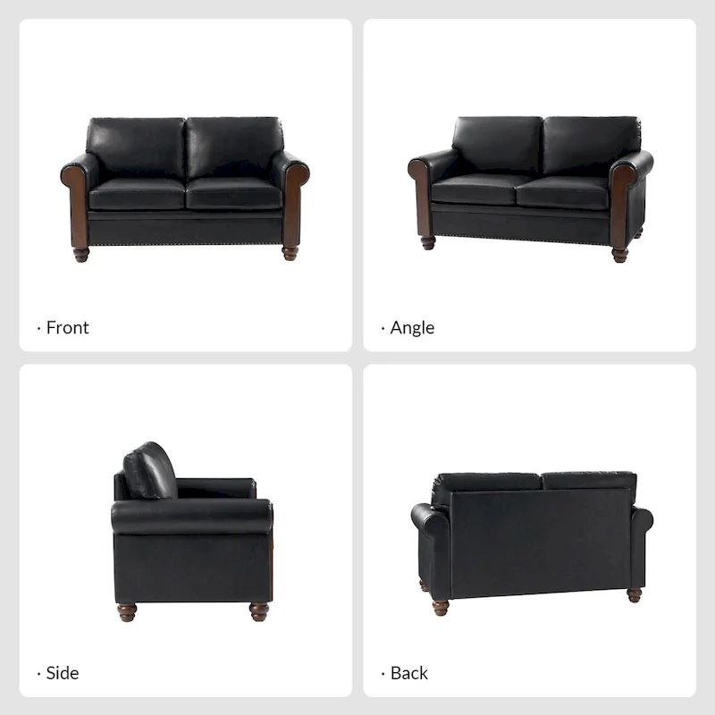 Hedda Transitional 59Wide Leather Sofa with Solid Wood Legs by HULALA HOME