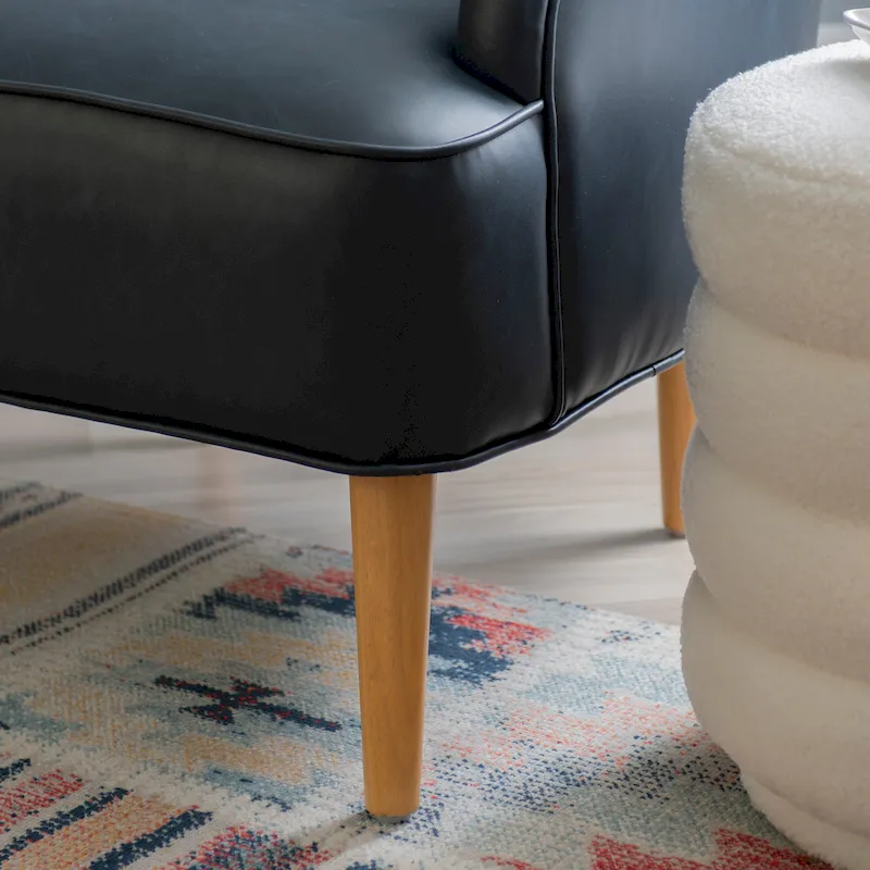 Caramel/Navy Blue Mid-Century Faux Leather Accent Chair, 1-Person