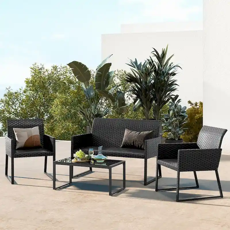Costway 4 PCS Patio Wicker Furniture Set Outdoor Conversation with - See Details