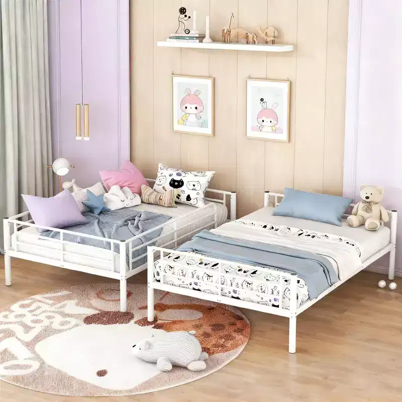 Luxystar Full over Full Bunk Bed, Metal Frame with Safety Guardrails, Split into Two Standalone Beds for Apartment
