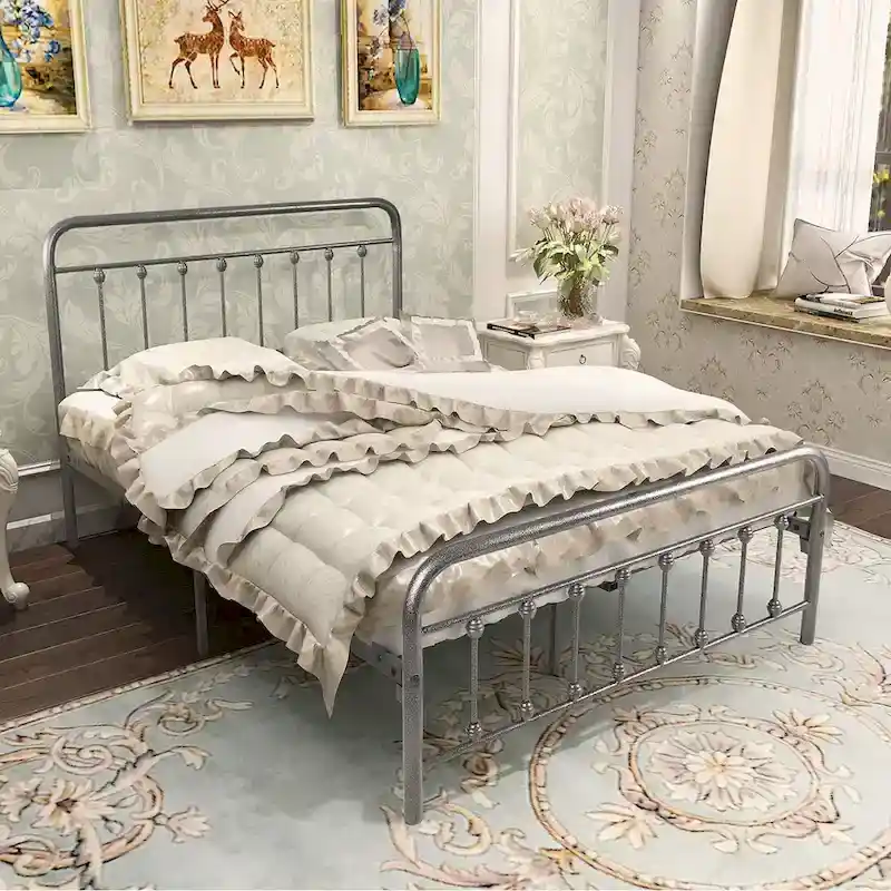 Full Size Metal Bed Frame - Vintage Style - Heavy Duty