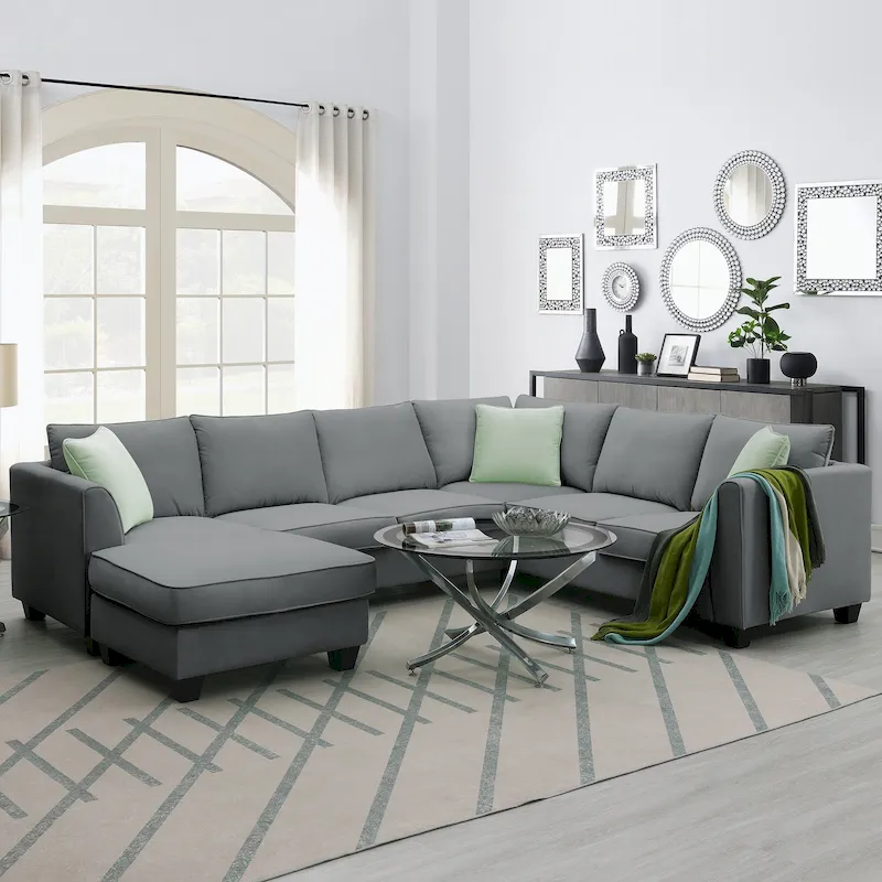Modular Sectional Sofa with Ottoman and 3 Pillows