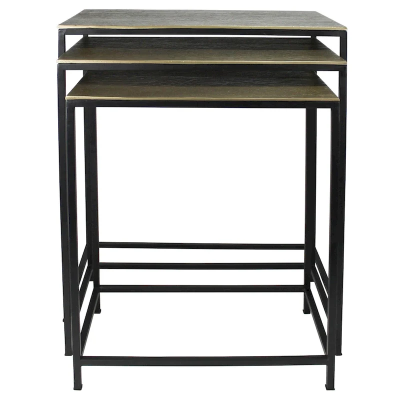 HomeRoots Set of Three Brass and Black Aluminum and Iron Frame Nested Tables - 11.5' X '26' X '21