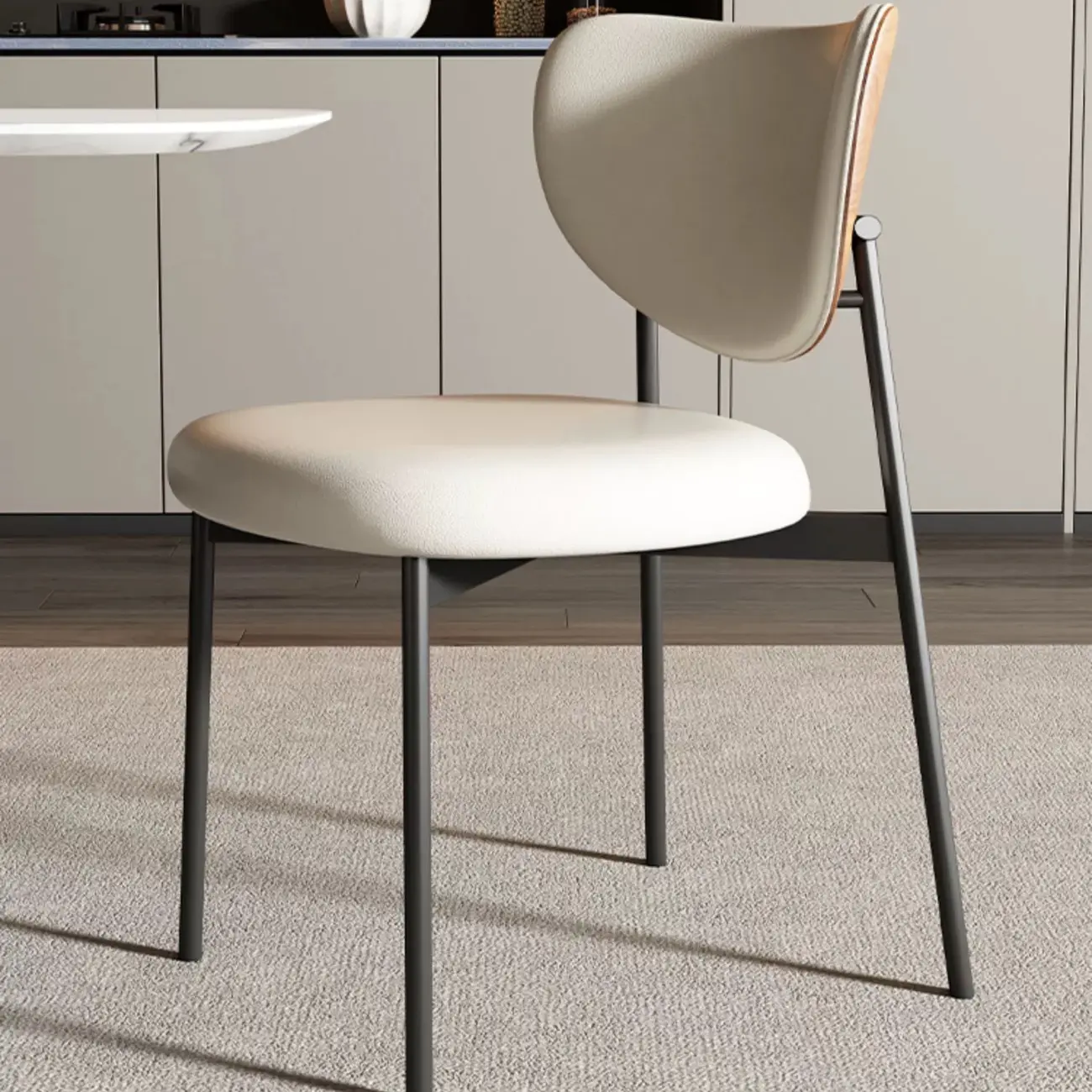 Mid-Century Modern Curved Back Leather Dining Chairs